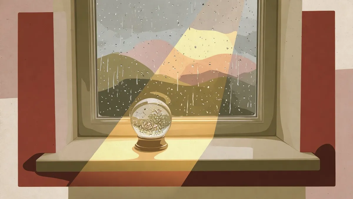 窗台上的天氣玻璃球,雨痕與一小片陽光
